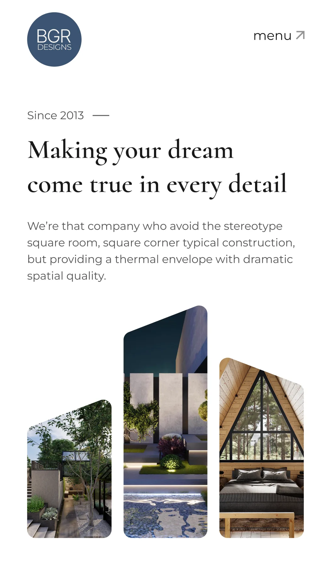 The BGR Designs homepage on a phone
