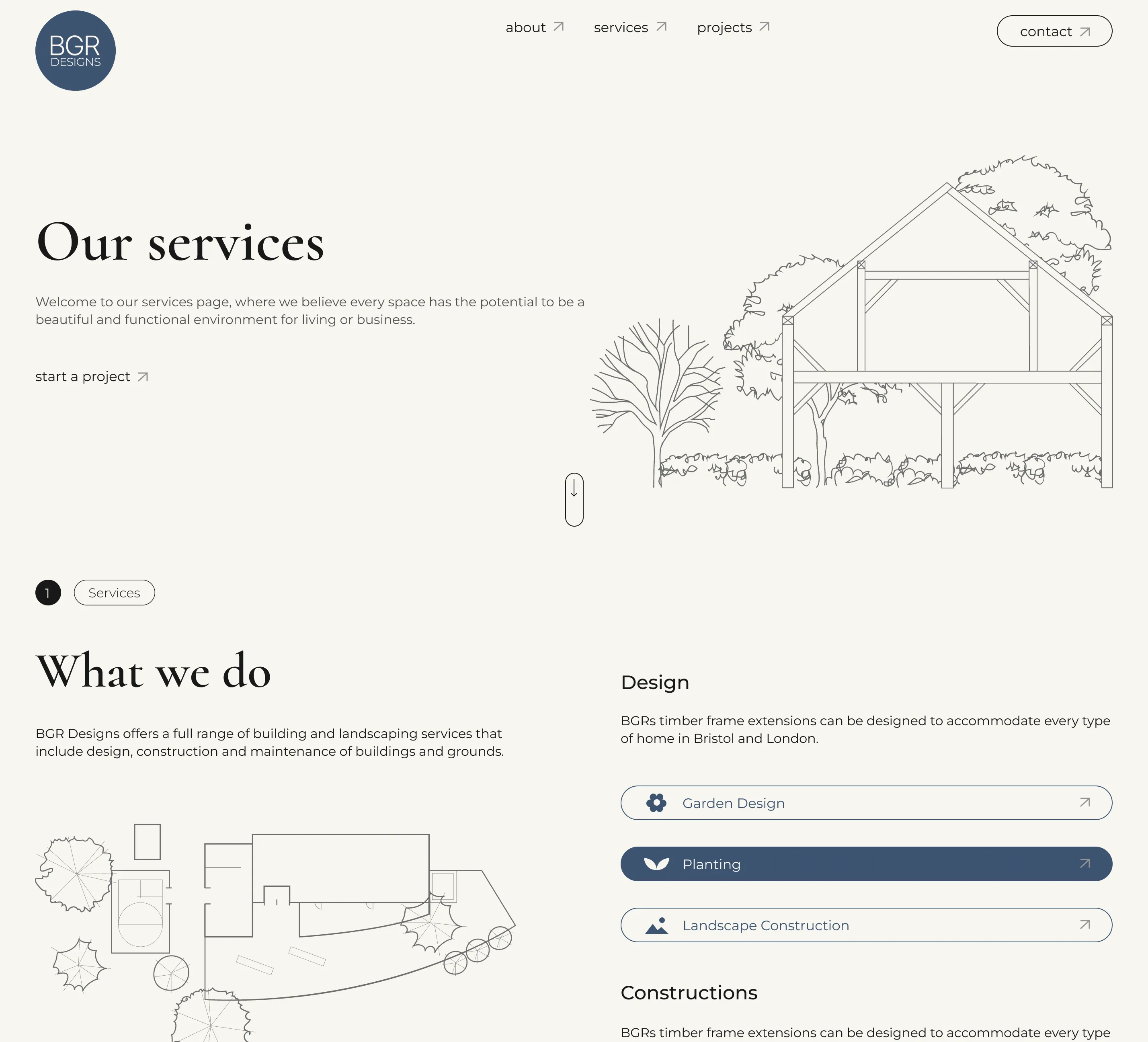 The BGR Designs services page design