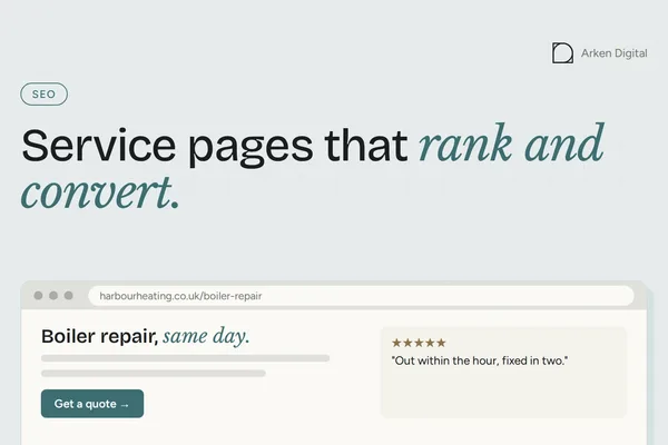 Service pages that rank and convert, with a mock boiler repair page