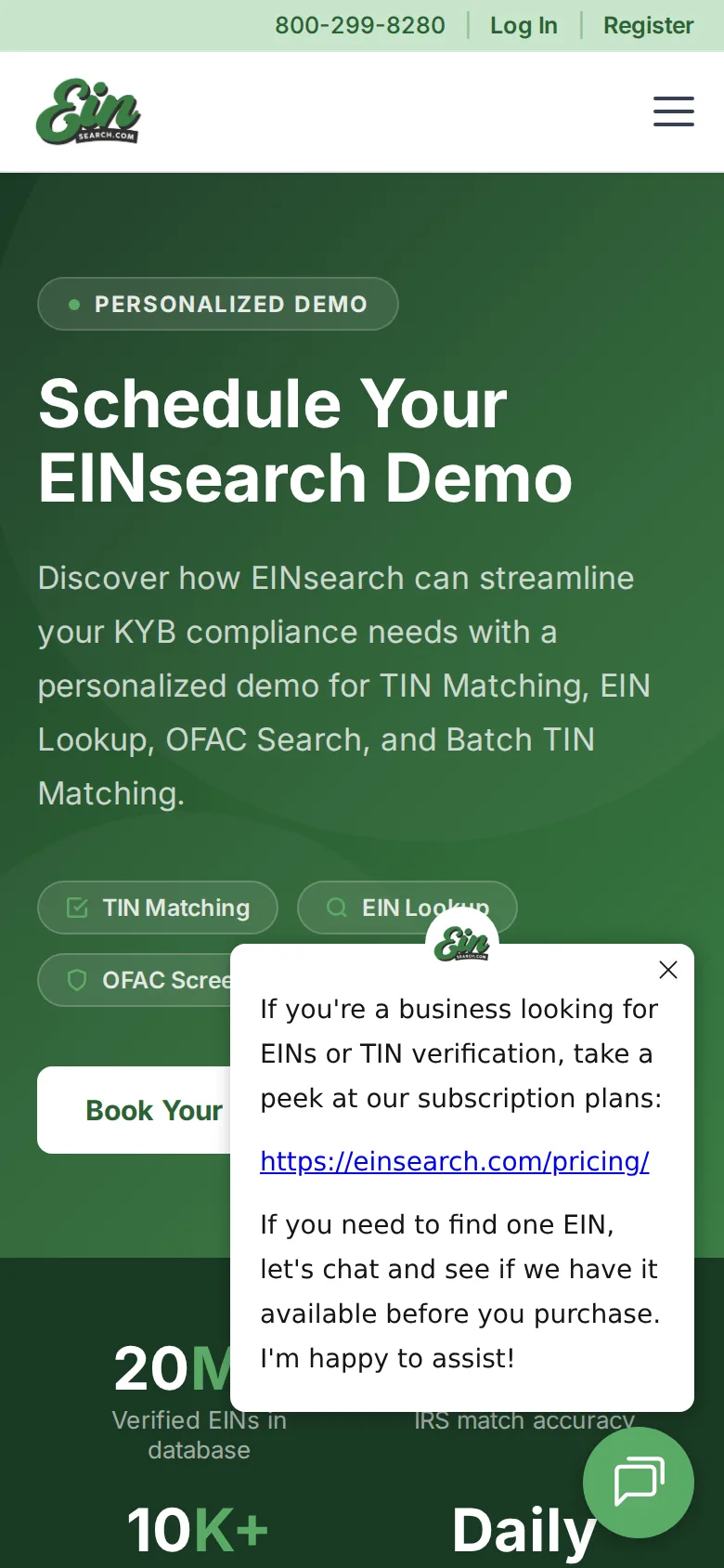 ein search demo on mobile