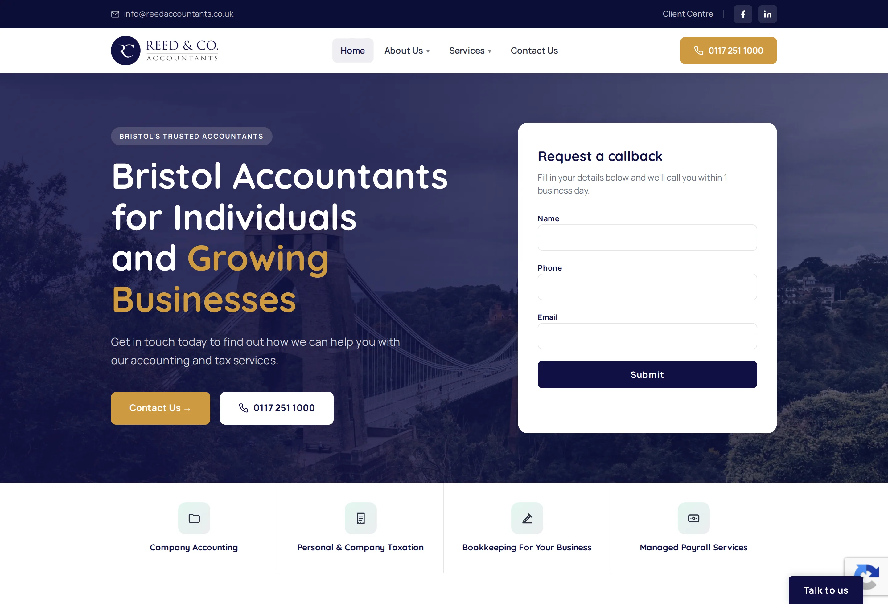 reed accountants home on desktop