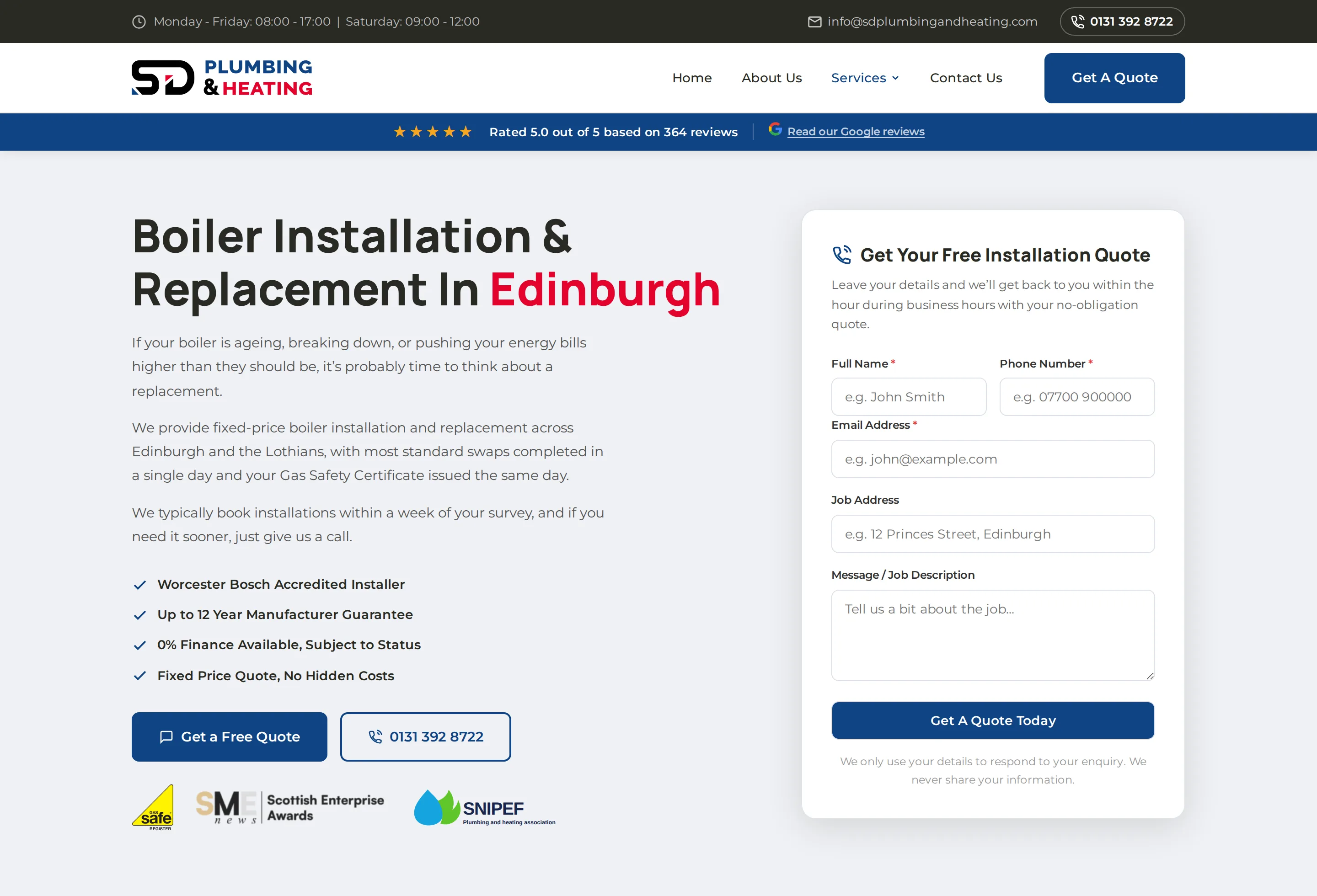 sd plumbing boiler installation edinburgh on desktop